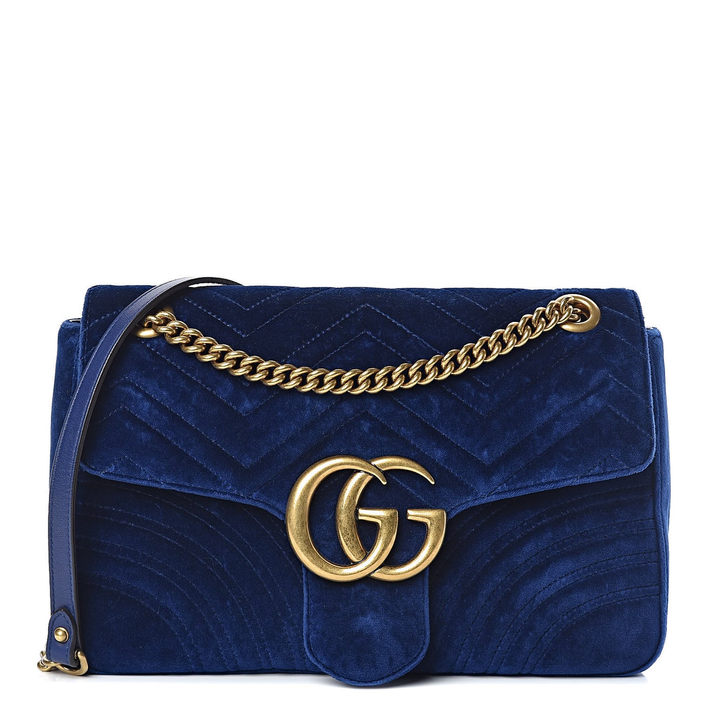 Velvet Matelasse Medium GG Marmont Shoulder Bag Cobalt Blue