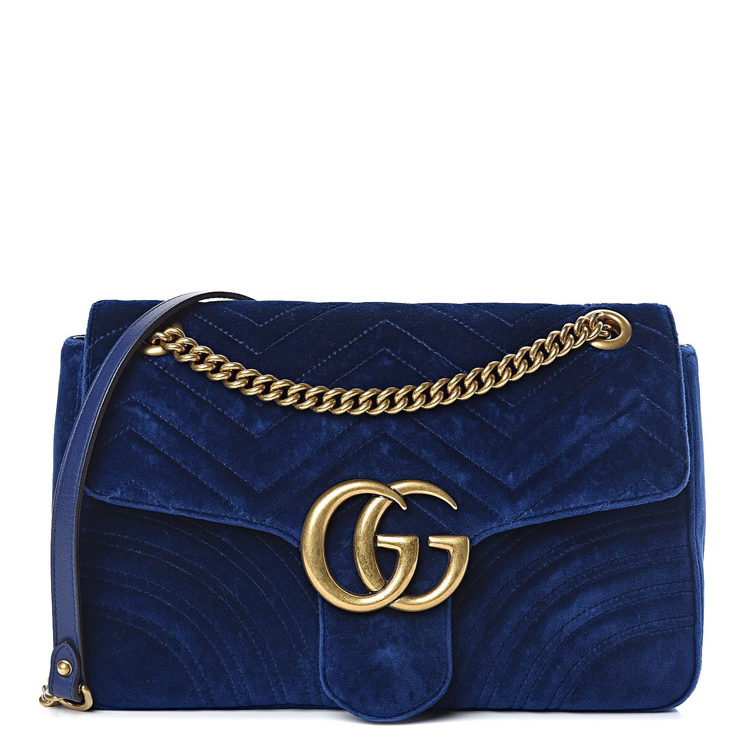 Gucci Velvet Matelasse Medium GG Marmont Shoulder Bag Cobalt Blue 1 of 13