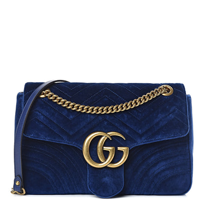 Gucci Velvet Matelasse Medium GG Marmont Shoulder Bag Cobalt Blue 1 of 13