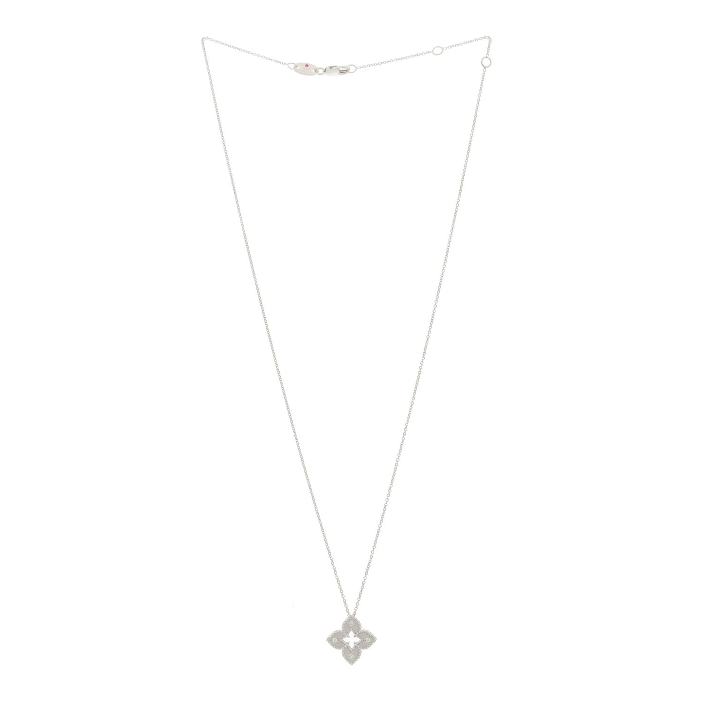 18K White Gold Diamond Petite Venetian Princess Flower Pendant Necklace