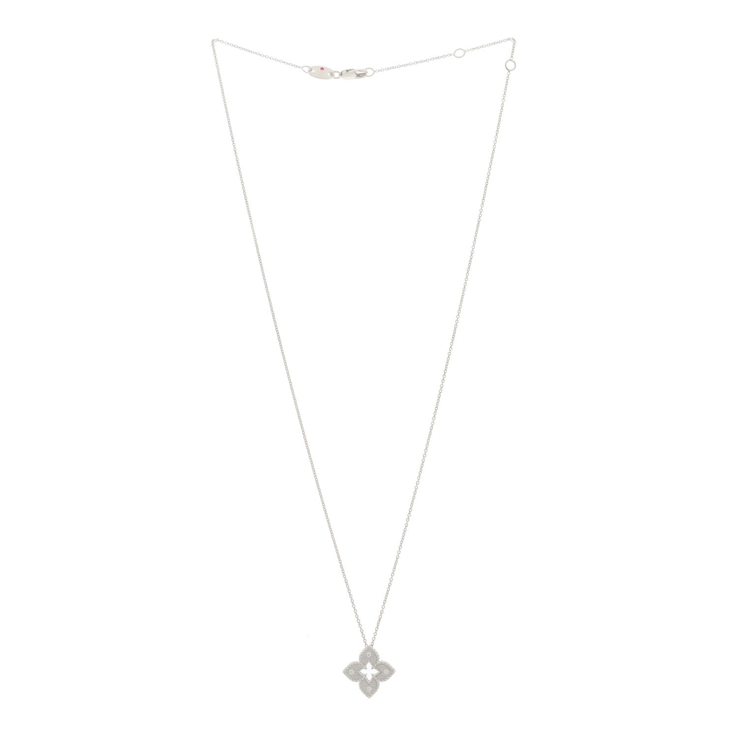 Roberto Coin 18K White Gold Diamond Petite Venetian Princess Flower Pendant Necklace 2 of 6