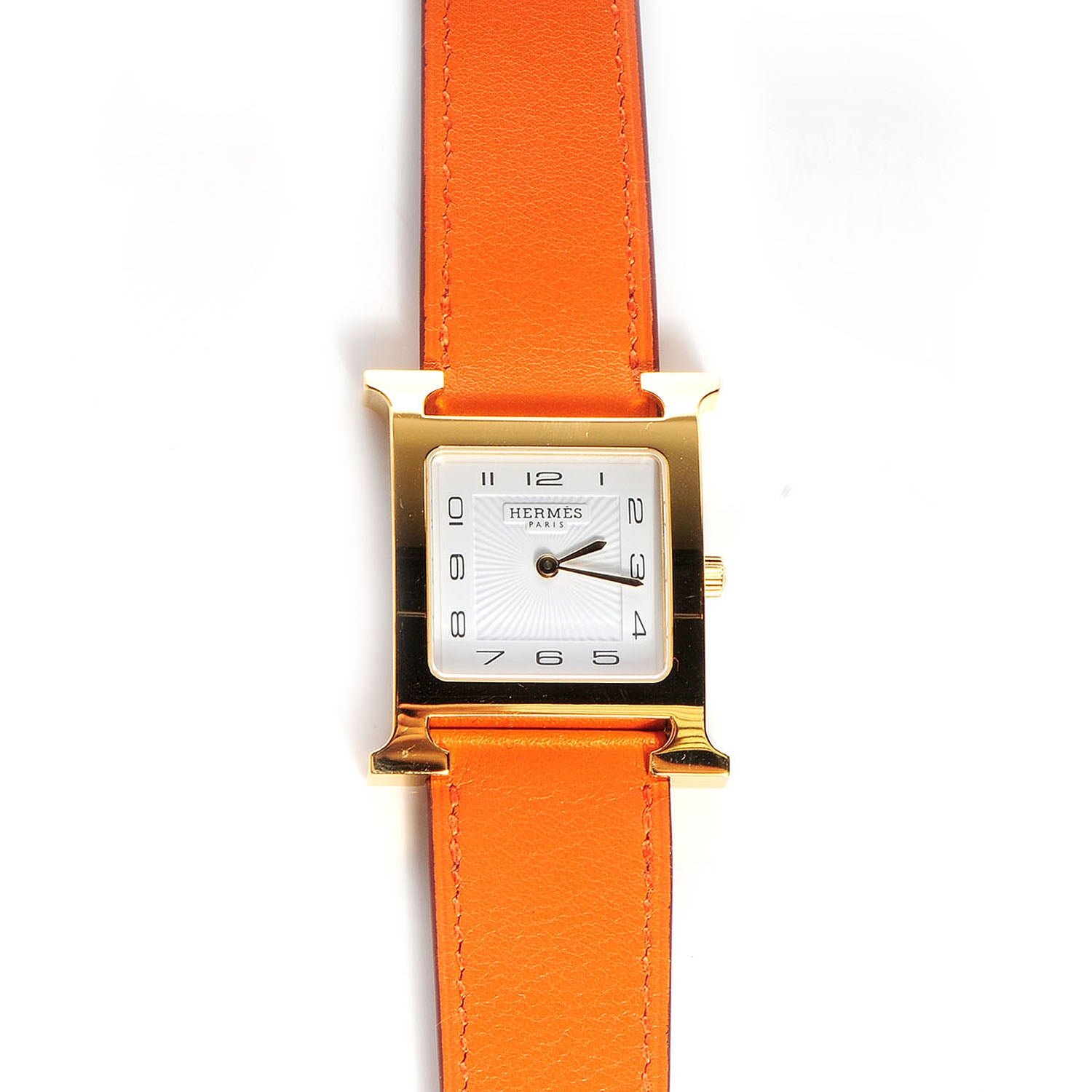 Hermes Stainless Steel Swift 26mm Heure H Hour Quartz Watch Orange 1 of 9