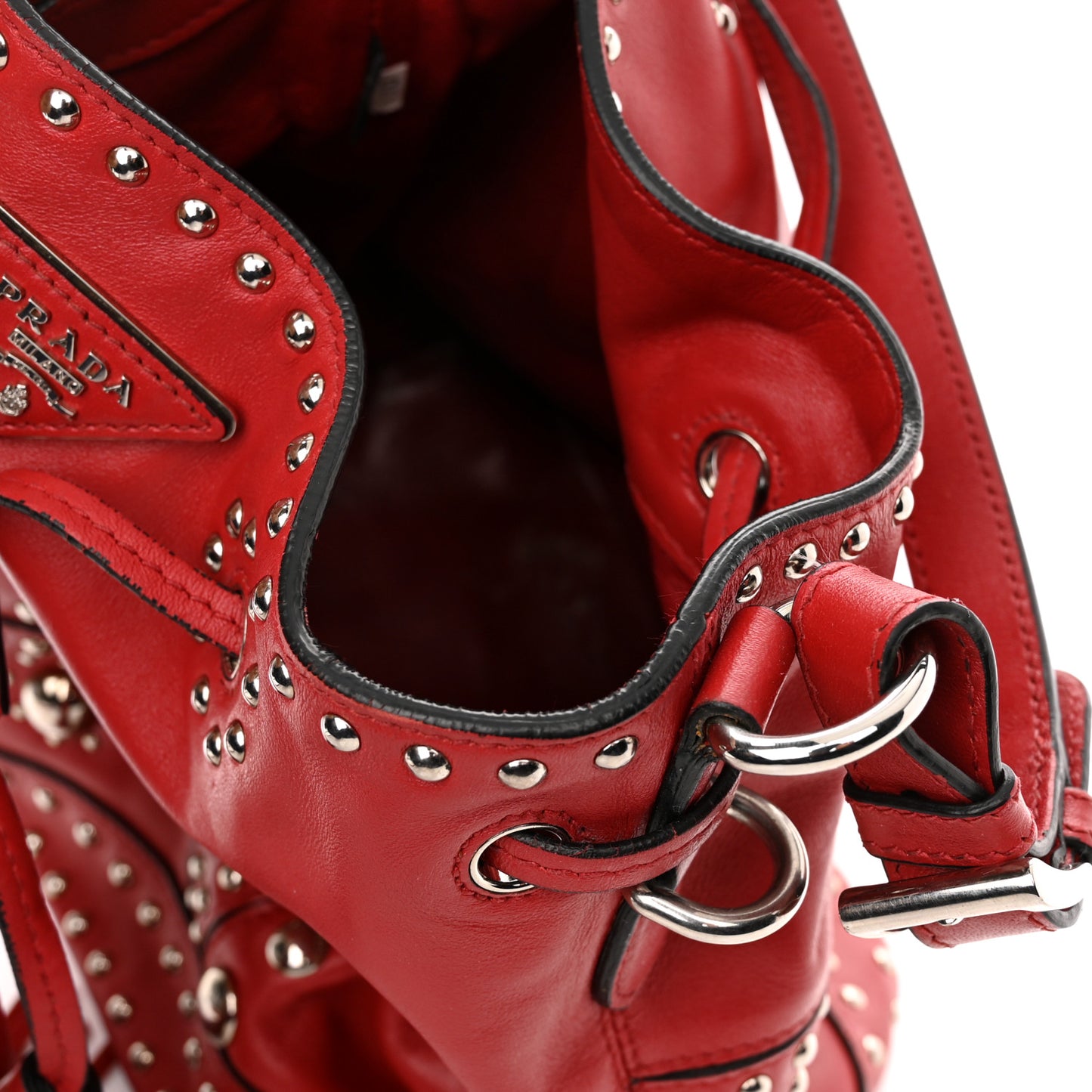Soft Calf Studded Bucket Bag Rosso