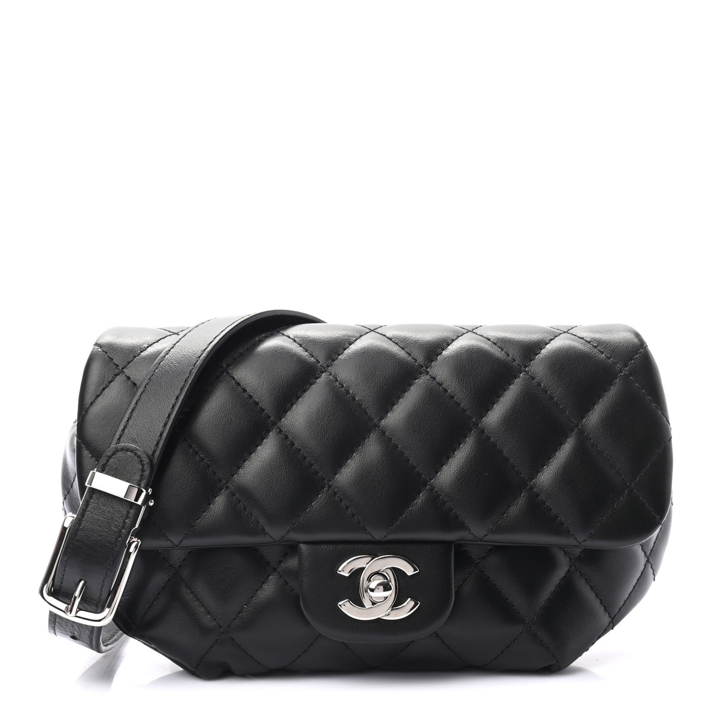 Calfskin Quilted CC Uniform Flap Belt Bag Black