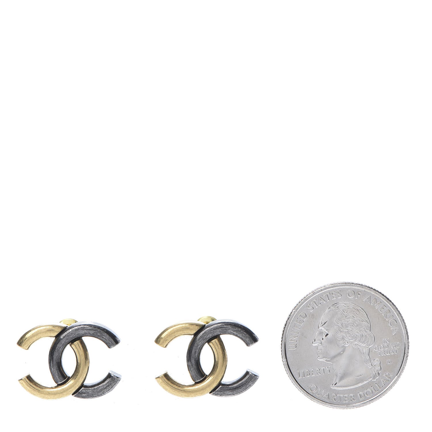 Chanel Metal CC Earrings Gold Ruthenium 2 of 5