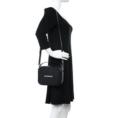 Balenciaga Shiny Calfskin Logo Crocodile Embossed S Everyday Camera Bag with Handle Black 2 of 13