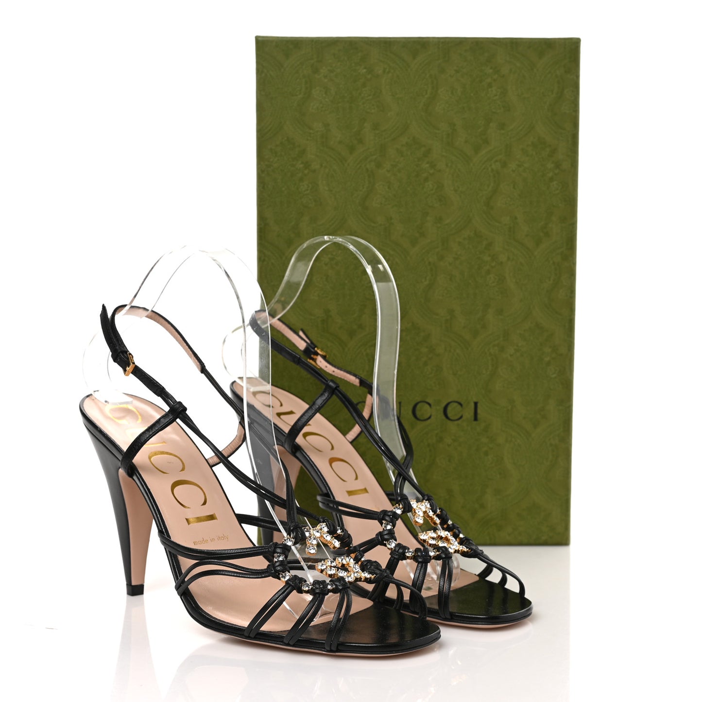 Strappy Crystal GG Heel Sandals 39.5 Black