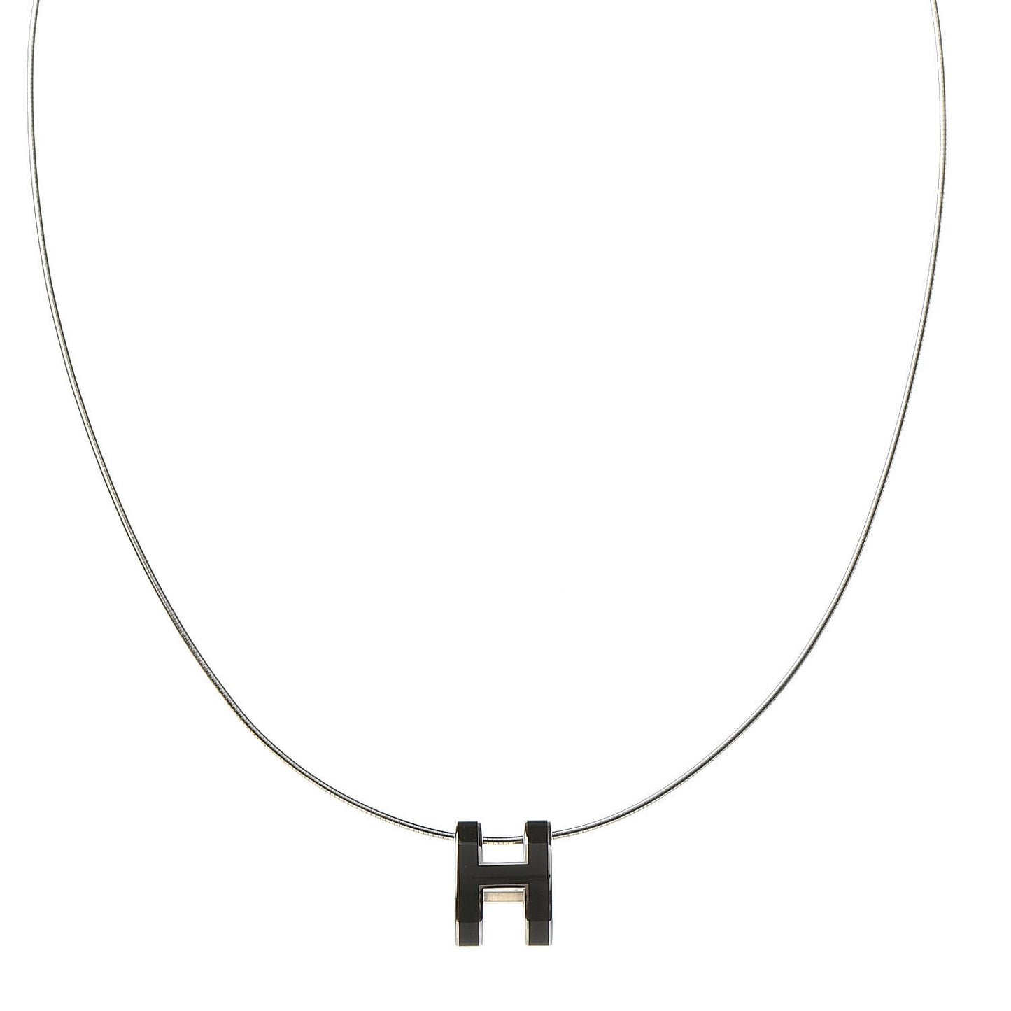 Lacquered Silver Pop H Pendant Necklace Black