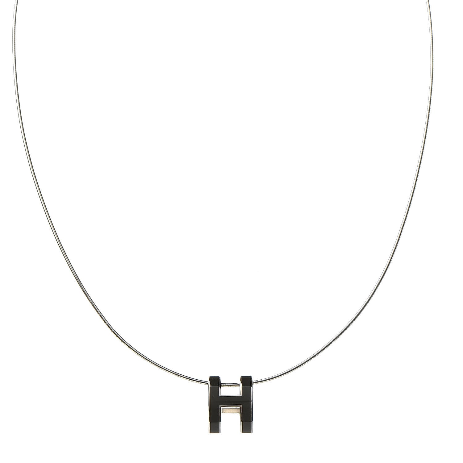 Hermes Lacquered Silver Pop H Pendant Necklace Black 1 of 6