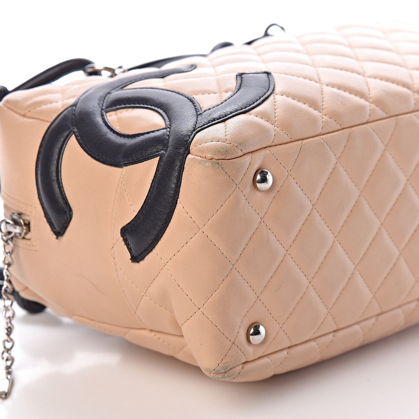 Calfskin Quilted Large Cambon Bowler Beige Black