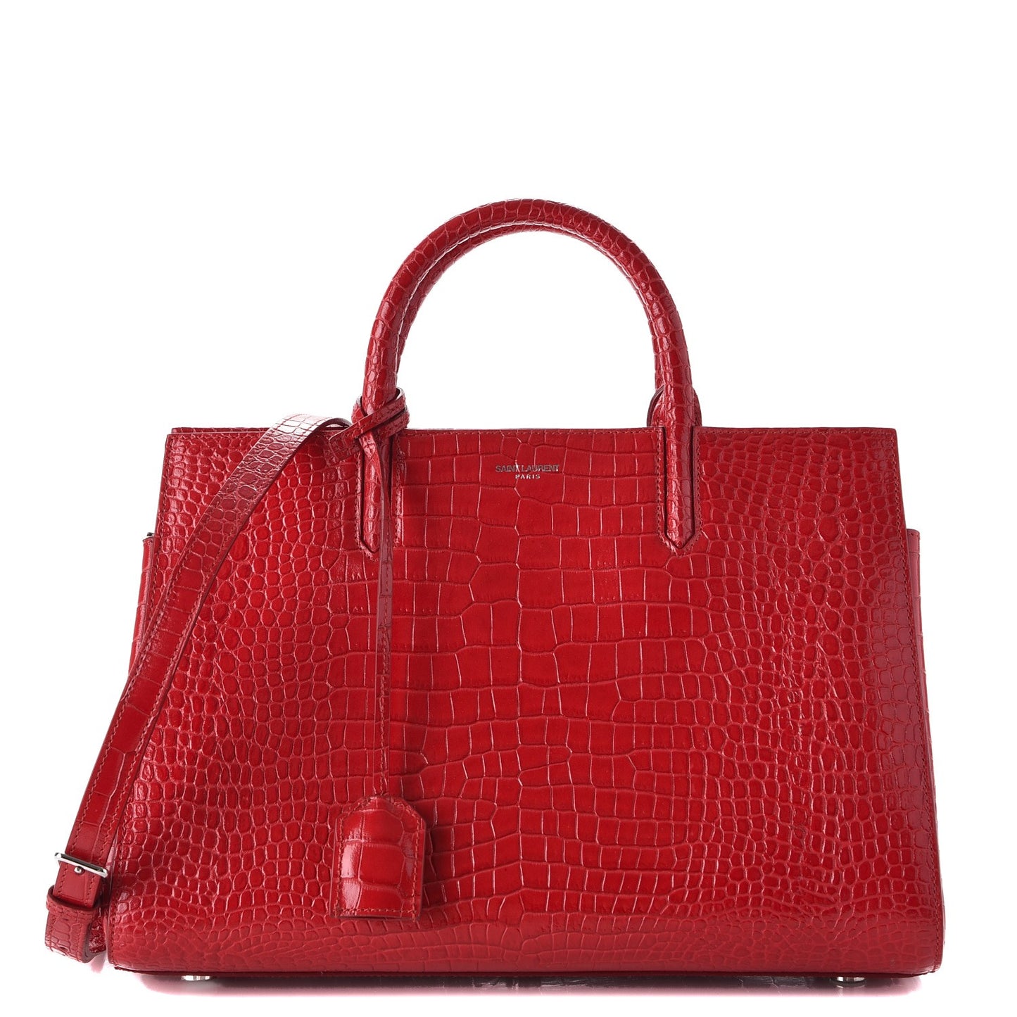 Calfskin Crocodile Embossed Small Cabas Rive Gauche Red