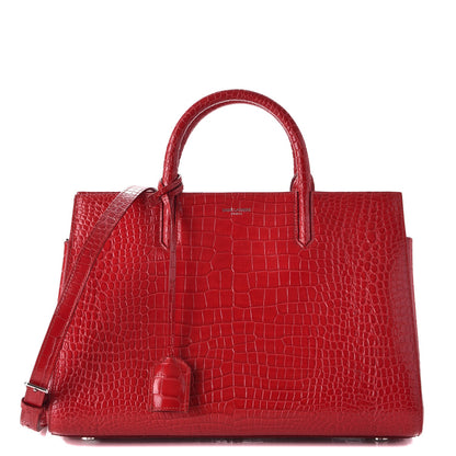 Saint Laurent Calfskin Crocodile Embossed Small Cabas Rive Gauche Red 1 of 14