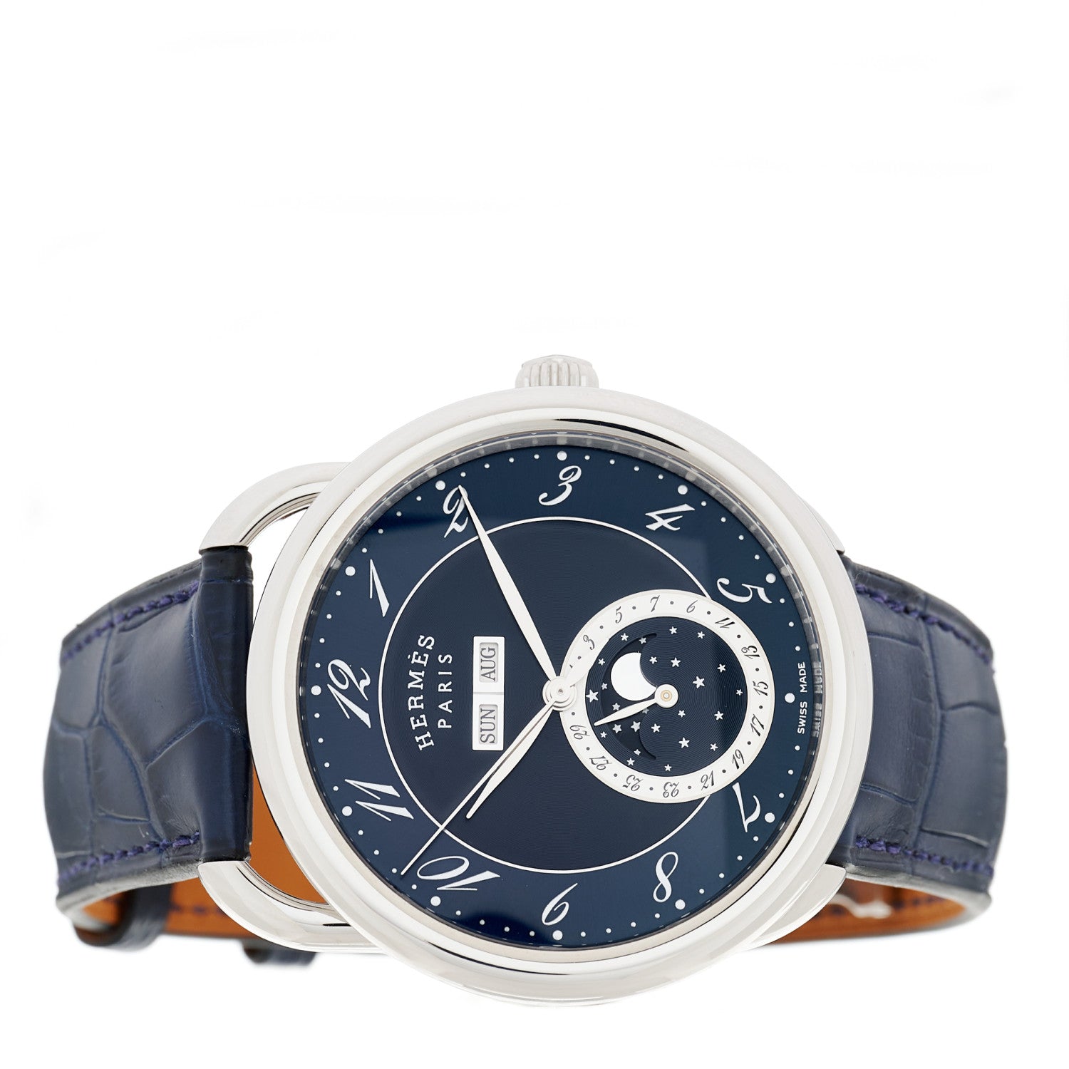 Hermes Stainless Steel Alligator 43mm Arceau Grande Lune Automatic Watch Bleu Abysse 2 of 5