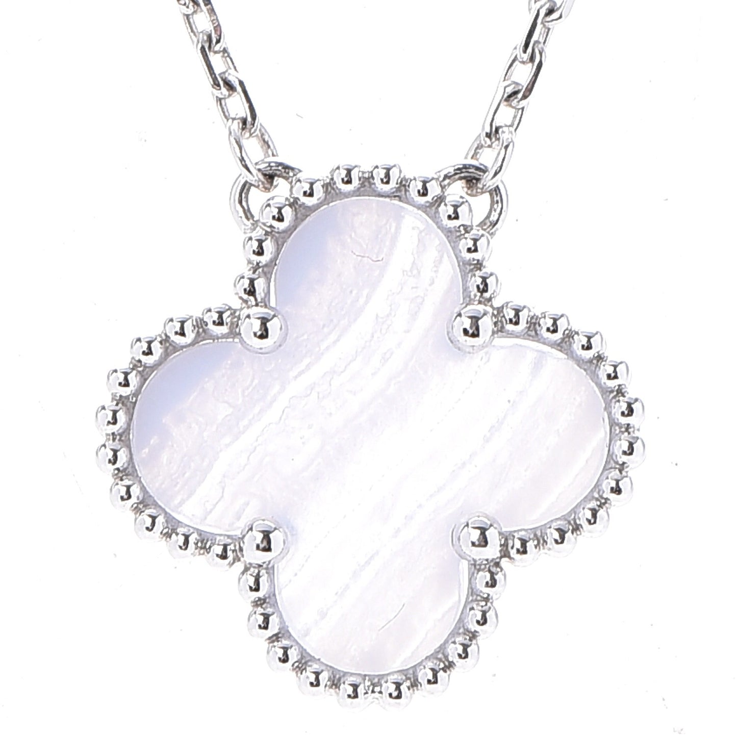 18K White Gold Chalcedony Vintage Alhambra Pendant Necklace