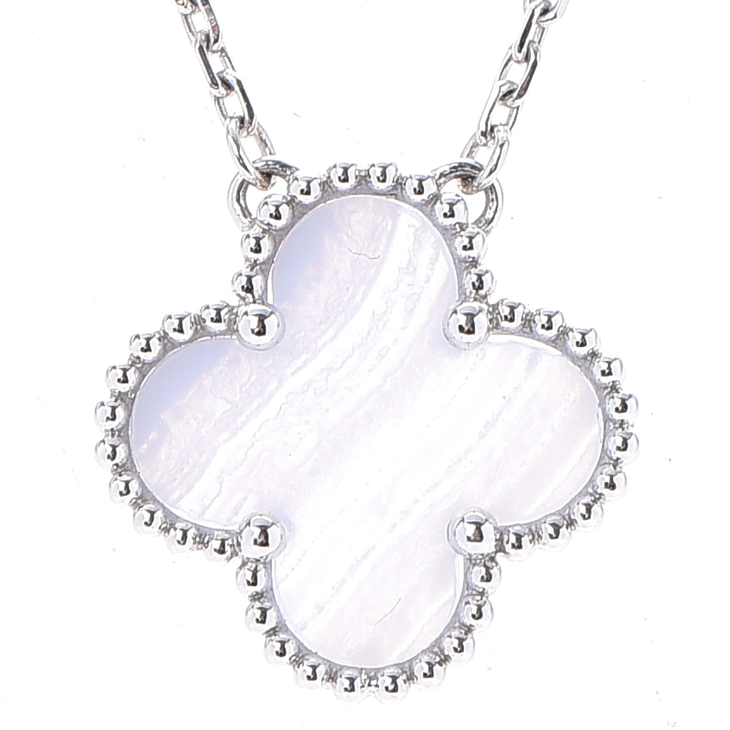 Van Cleef & Arpels 18K White Gold Chalcedony Vintage Alhambra Pendant Necklace 4 of 7