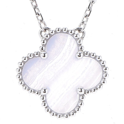Van Cleef & Arpels 18K White Gold Chalcedony Vintage Alhambra Pendant Necklace 4 of 7