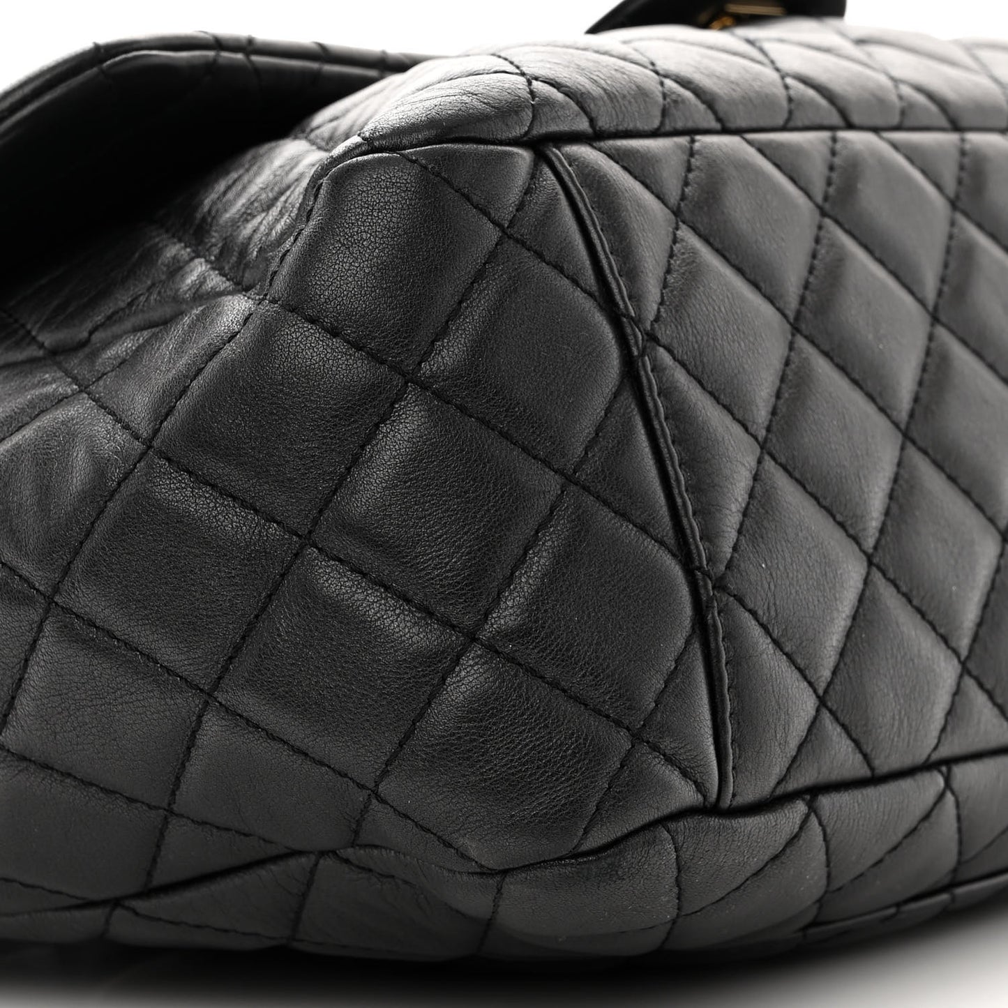 Metallized Calfskin Quilted Small XXL Travel Flap Bag Black