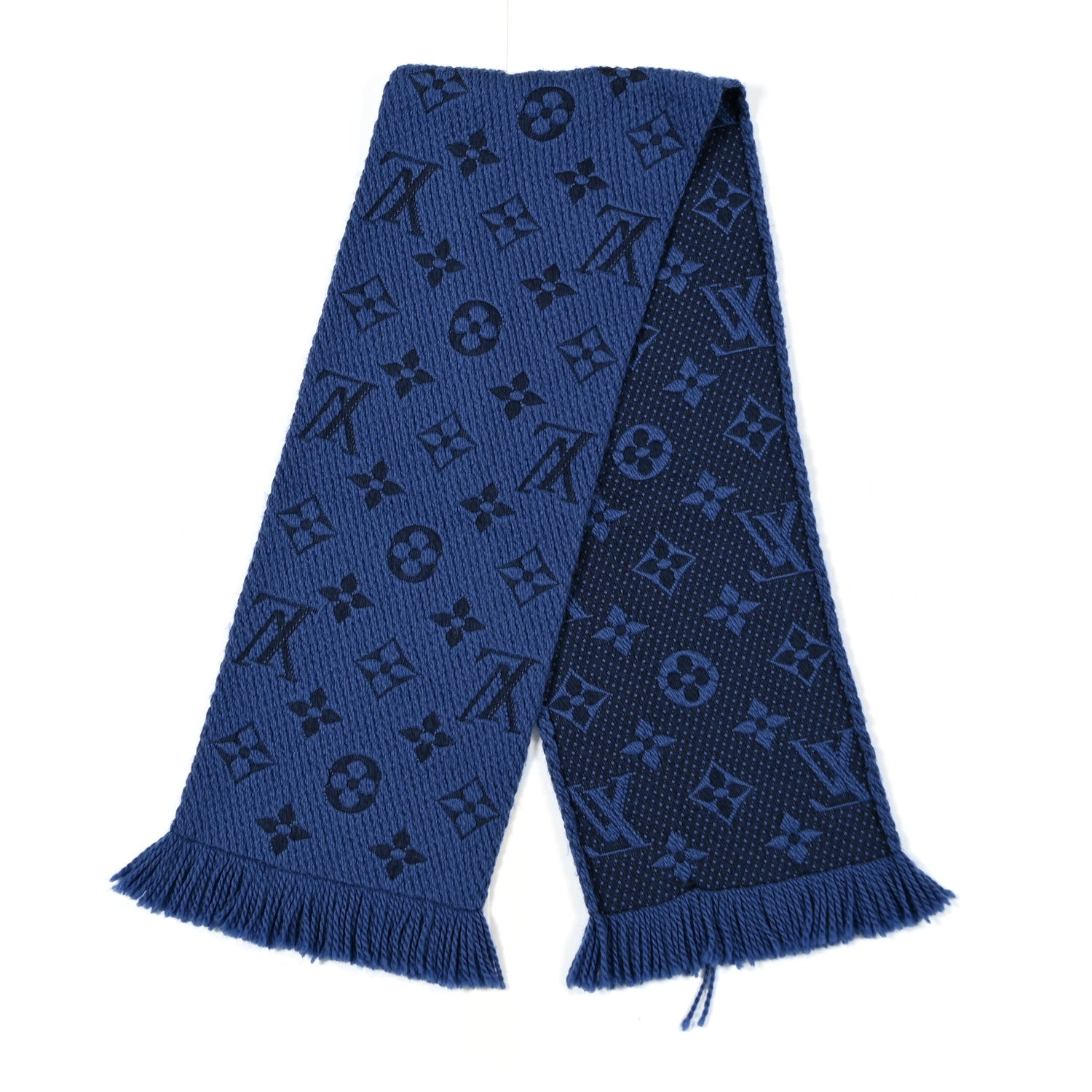 Louis Vuitton LOUIS VUITTON Wool Silk Logomania Scarf Denim Dark 2 of 6