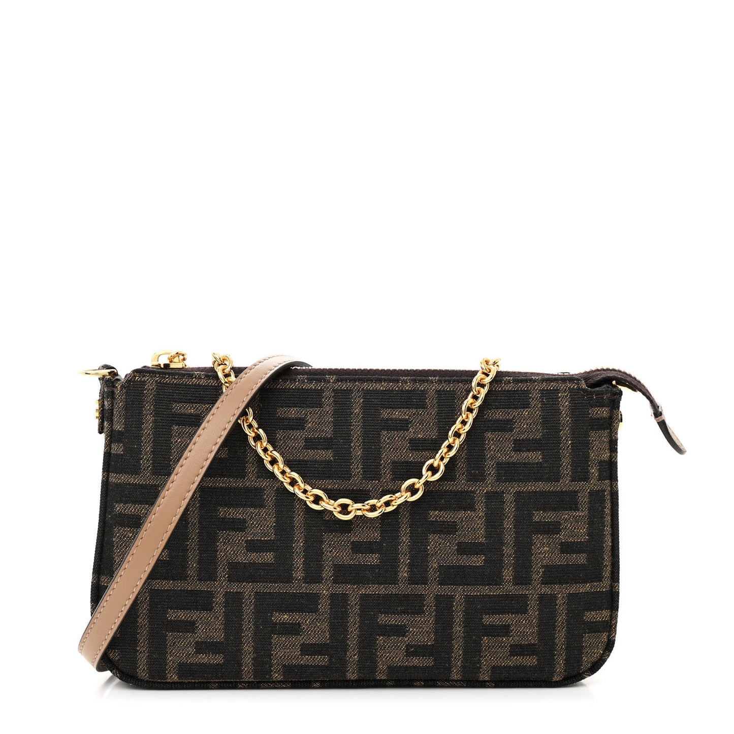 Fabric Jacquard Vitello Grace FF 1974 Baguette Pouch Tobacco Moro Sand
