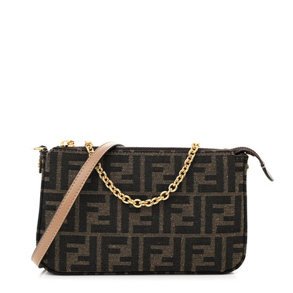 Fendi Fabric Jacquard Vitello Grace FF 1974 Baguette Pouch Tobacco Moro Sand 1 of 11
