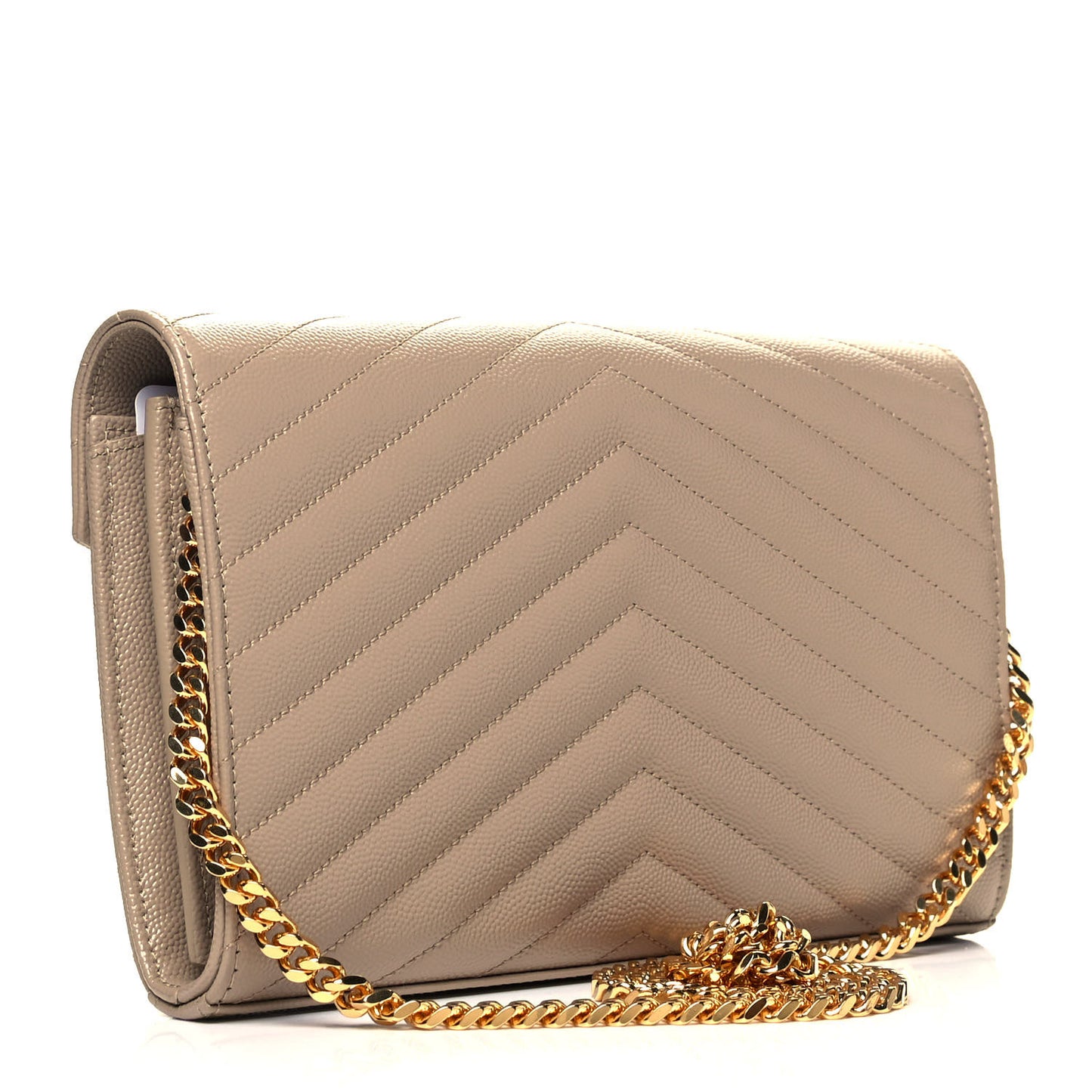 Grain De Poudre Matelasse Chevron Monogram Chain Wallet Dark Beige