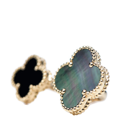 Van Cleef & Arpels 18K Yellow Gold Grey Mother of Pearl Black Onyx Magic Alhambra Between the Finger Ring 48 4.5 2 of 5