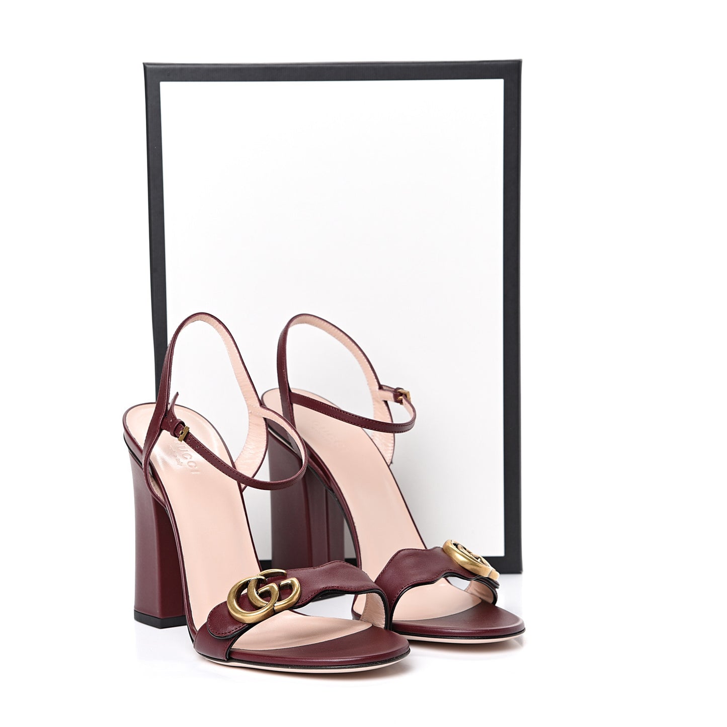 Lifford Calfskin GG Marmont Ankle Wrap 105mm Sandals 40 Vintage Bordeaux