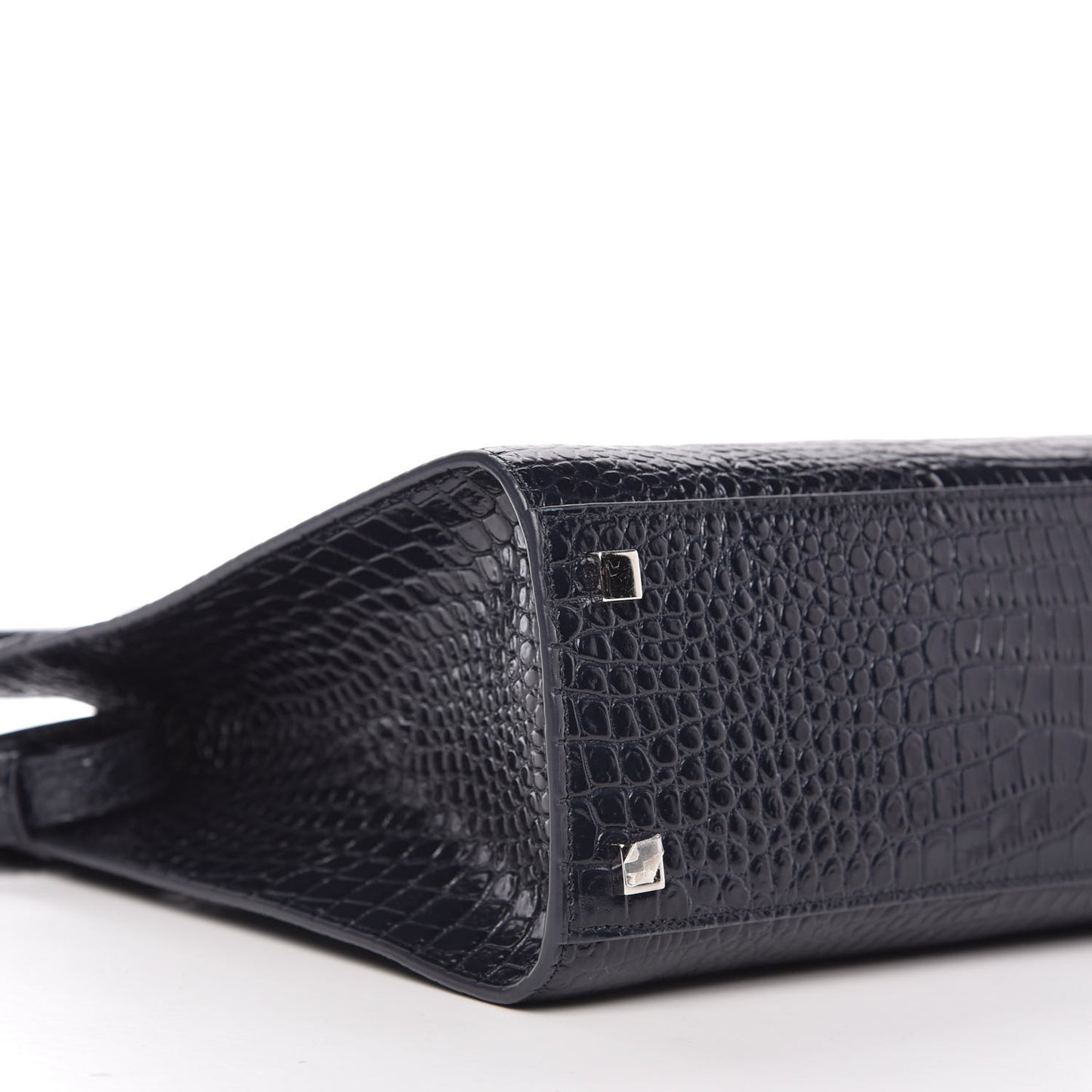 Shiny Calfskin Crocodile Embossed Small Manhattan Shopper Tote Deep Marine