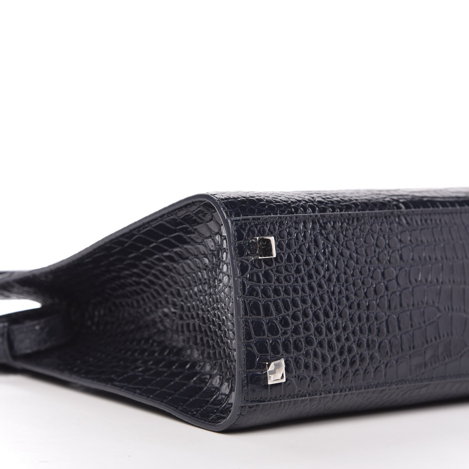 Saint Laurent Shiny Calfskin Crocodile Embossed Small Manhattan Shopper Tote Deep Marine 6 of 10