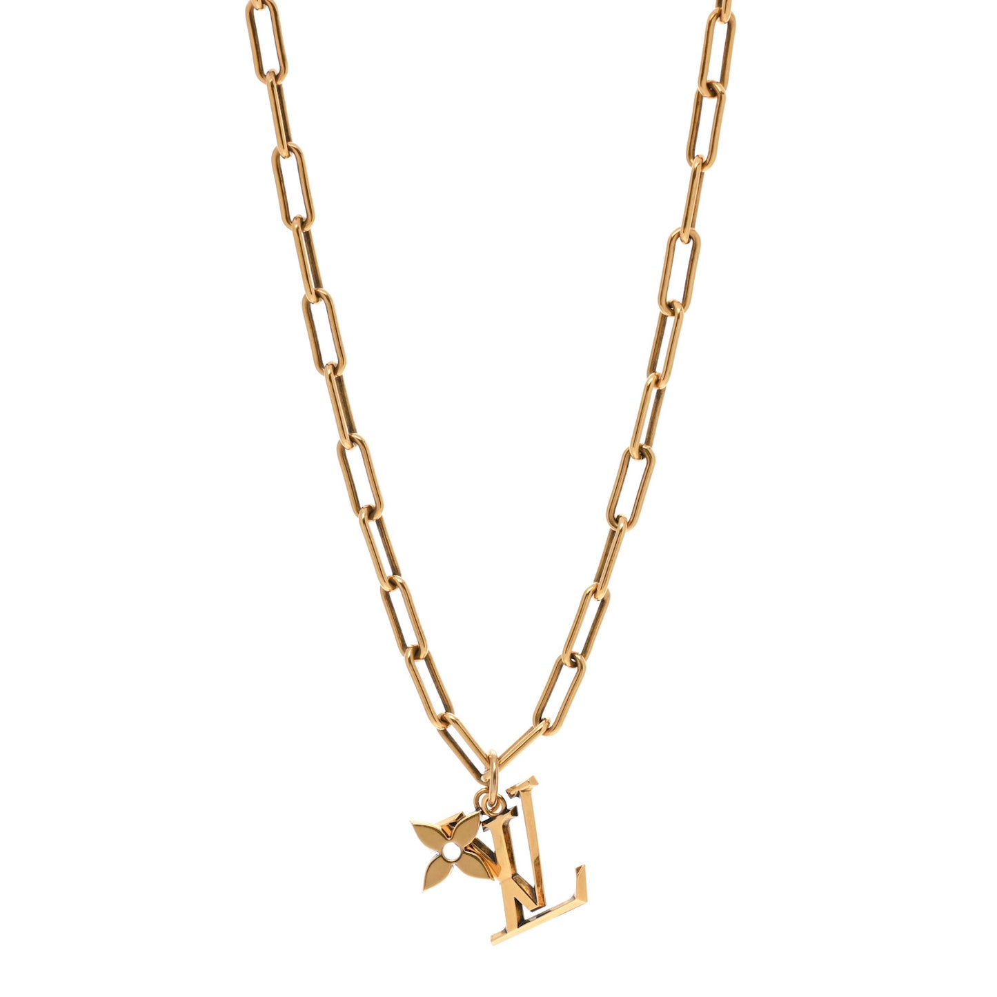 Metal LV Flower Necklace Gold