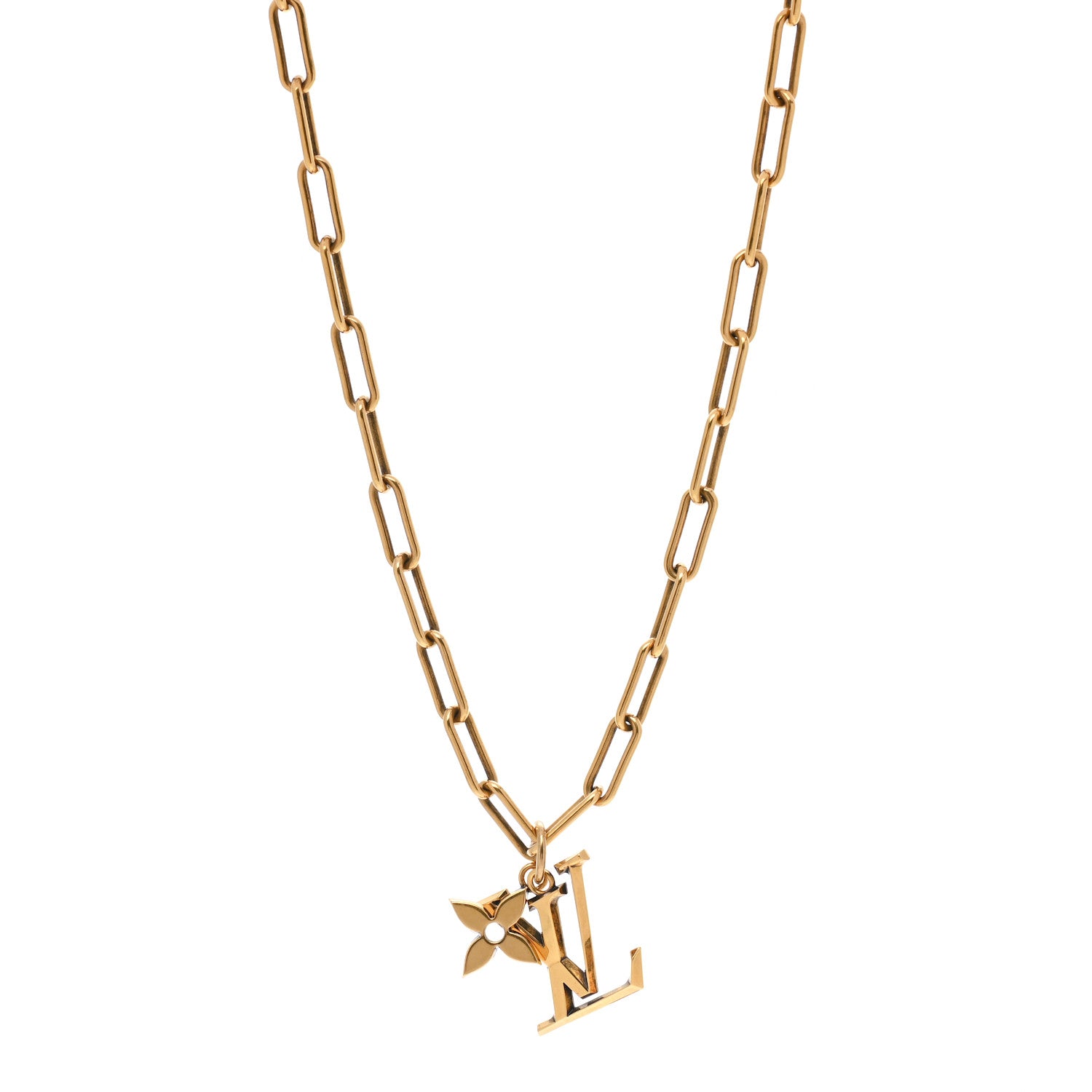 Louis Vuitton Metal LV Flower Necklace Gold 1 of 4