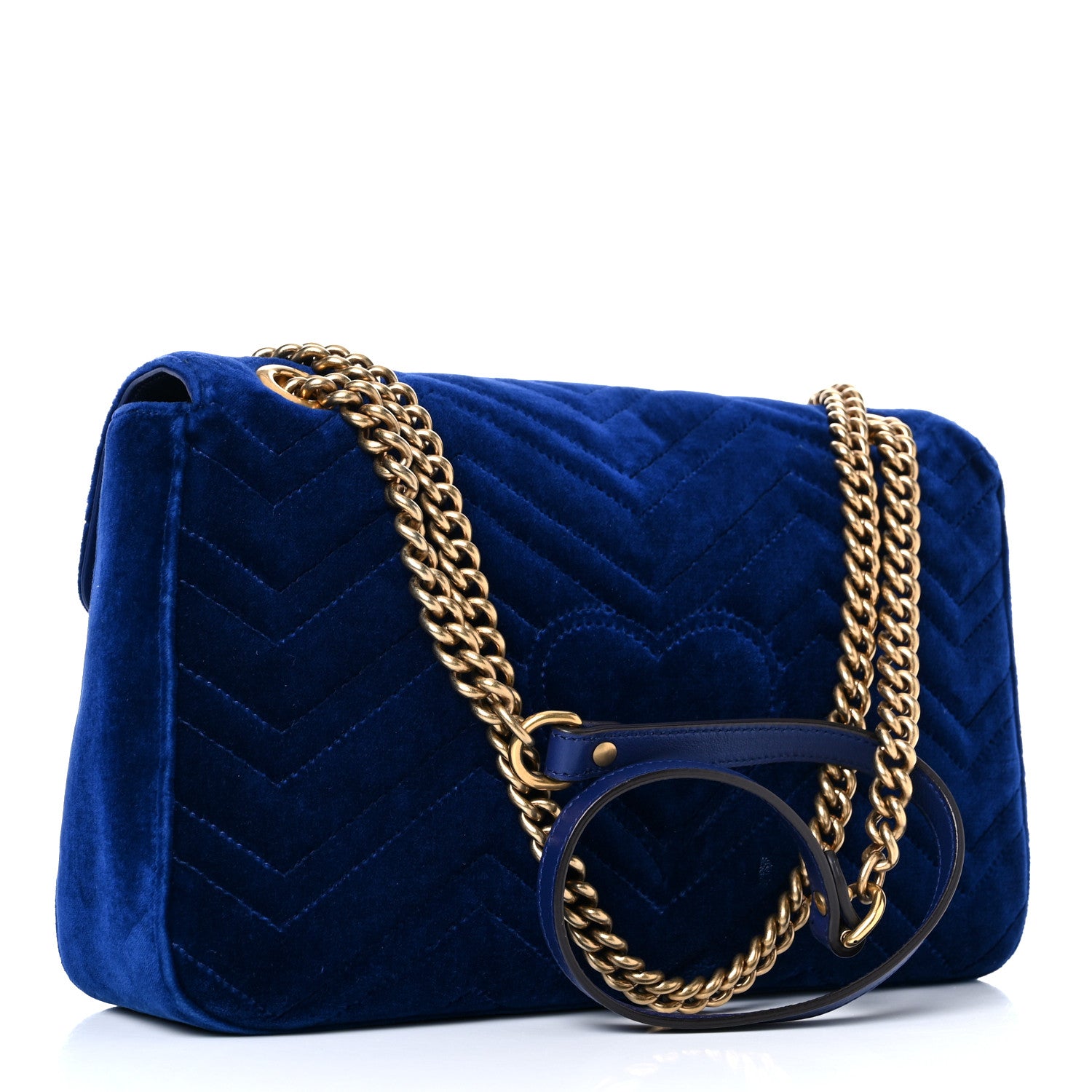 Gucci Velvet Matelasse Medium GG Marmont Shoulder Bag Cobalt Blue 3 of 20