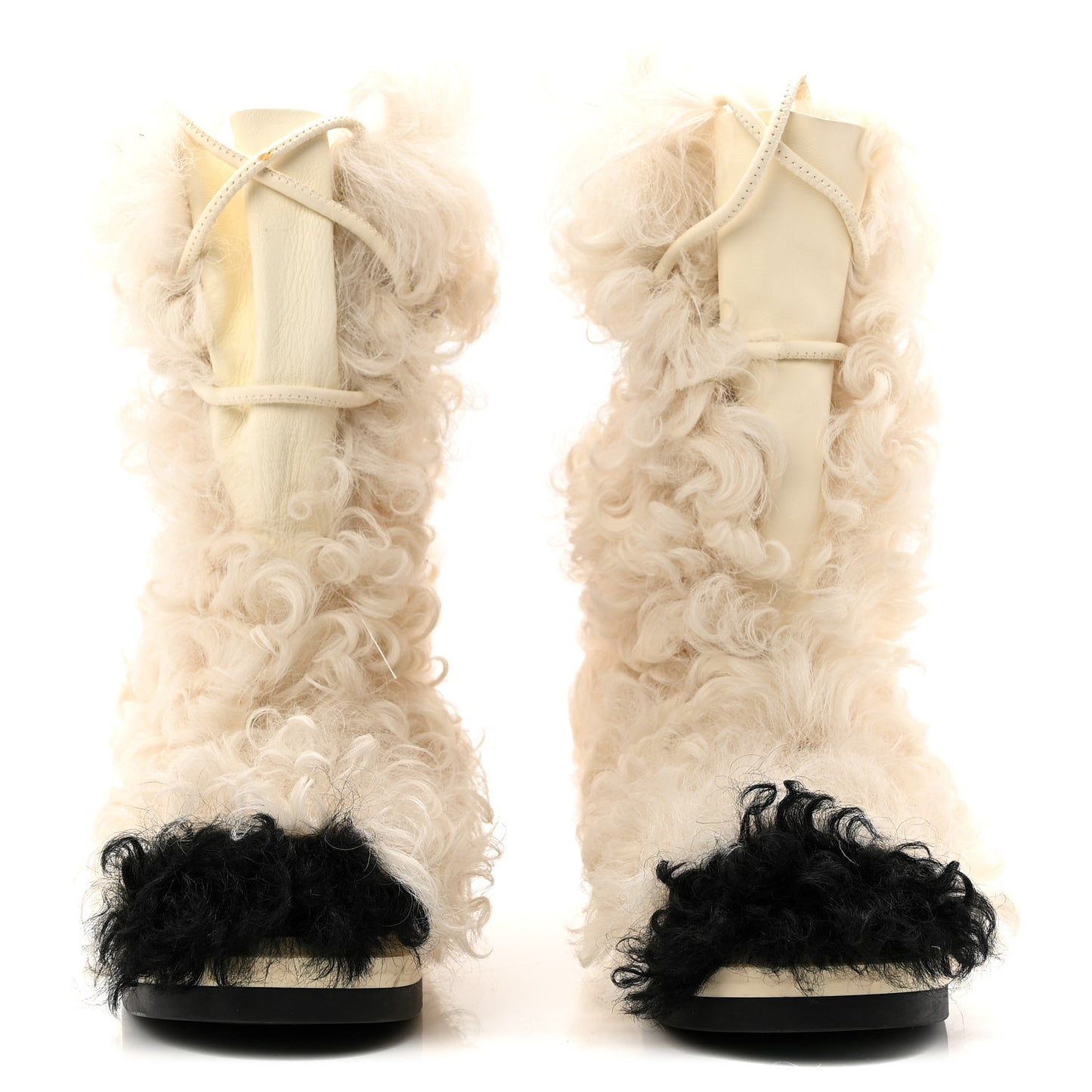 Shearling Sheepskin High Boots 37.5 Ivory Black