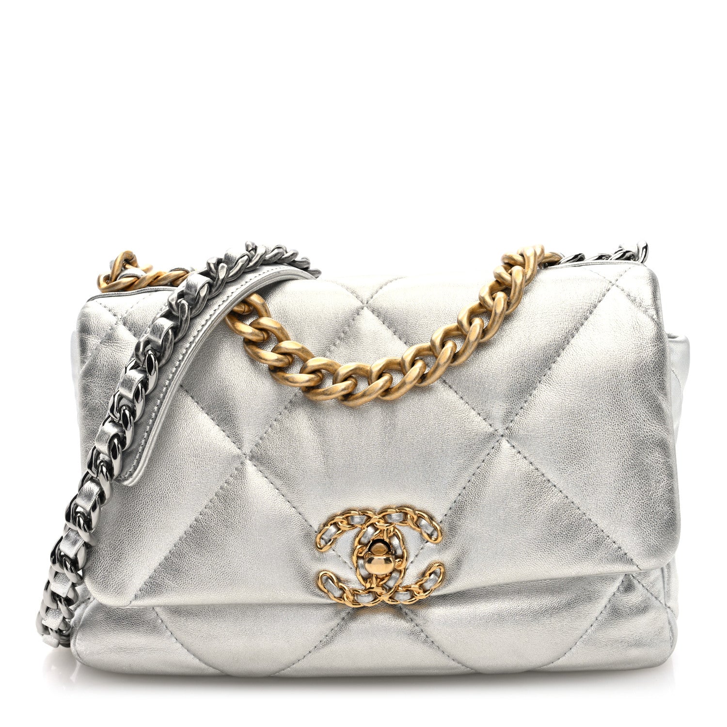 Chanel Metallic Lambskin Quilted Medium Chanel 19 Flap Silver 1 of 9