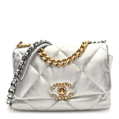 Chanel Metallic Lambskin Quilted Medium Chanel 19 Flap Silver 1 of 9