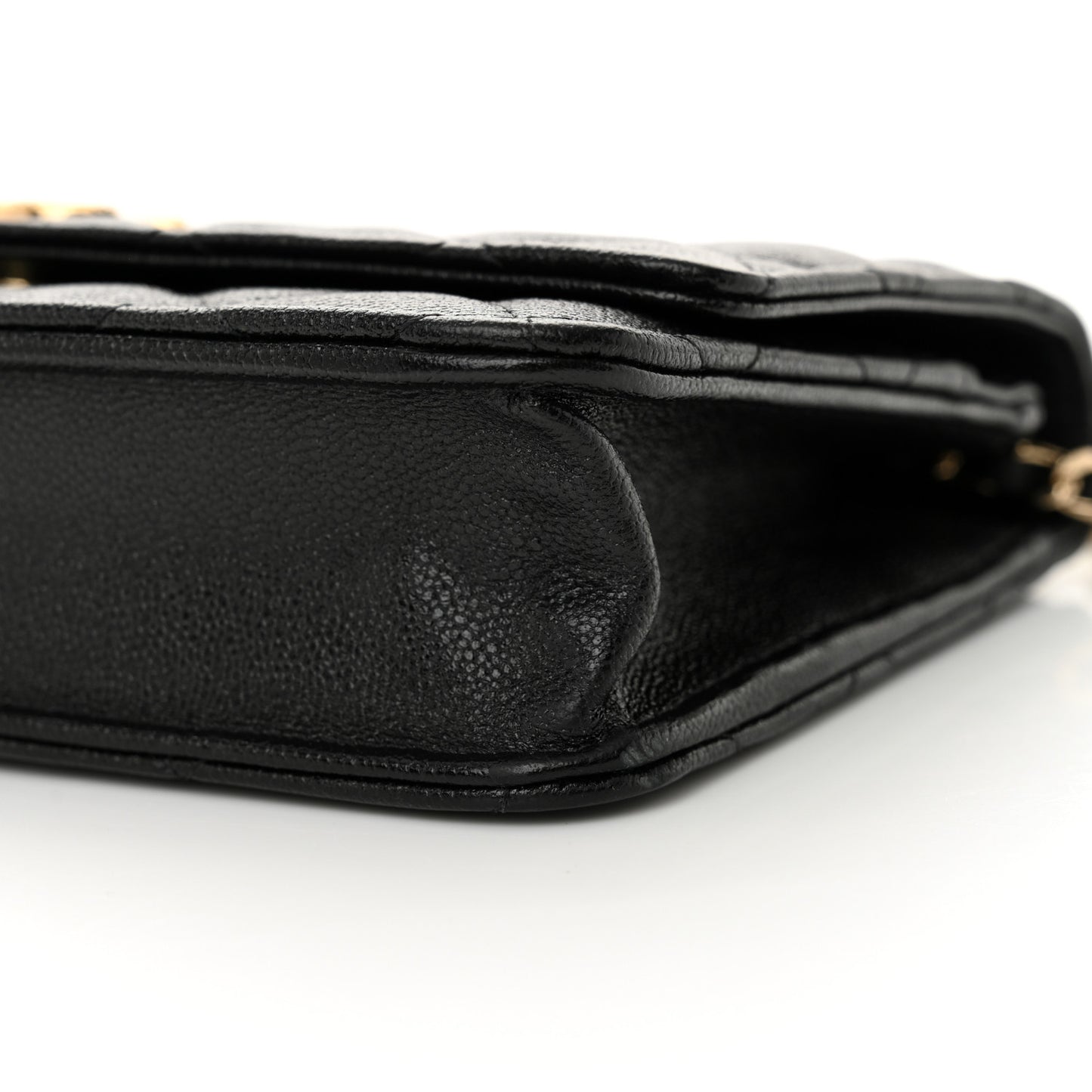 Caviar Quilted Textured CC Wallet On Chain WOC Black