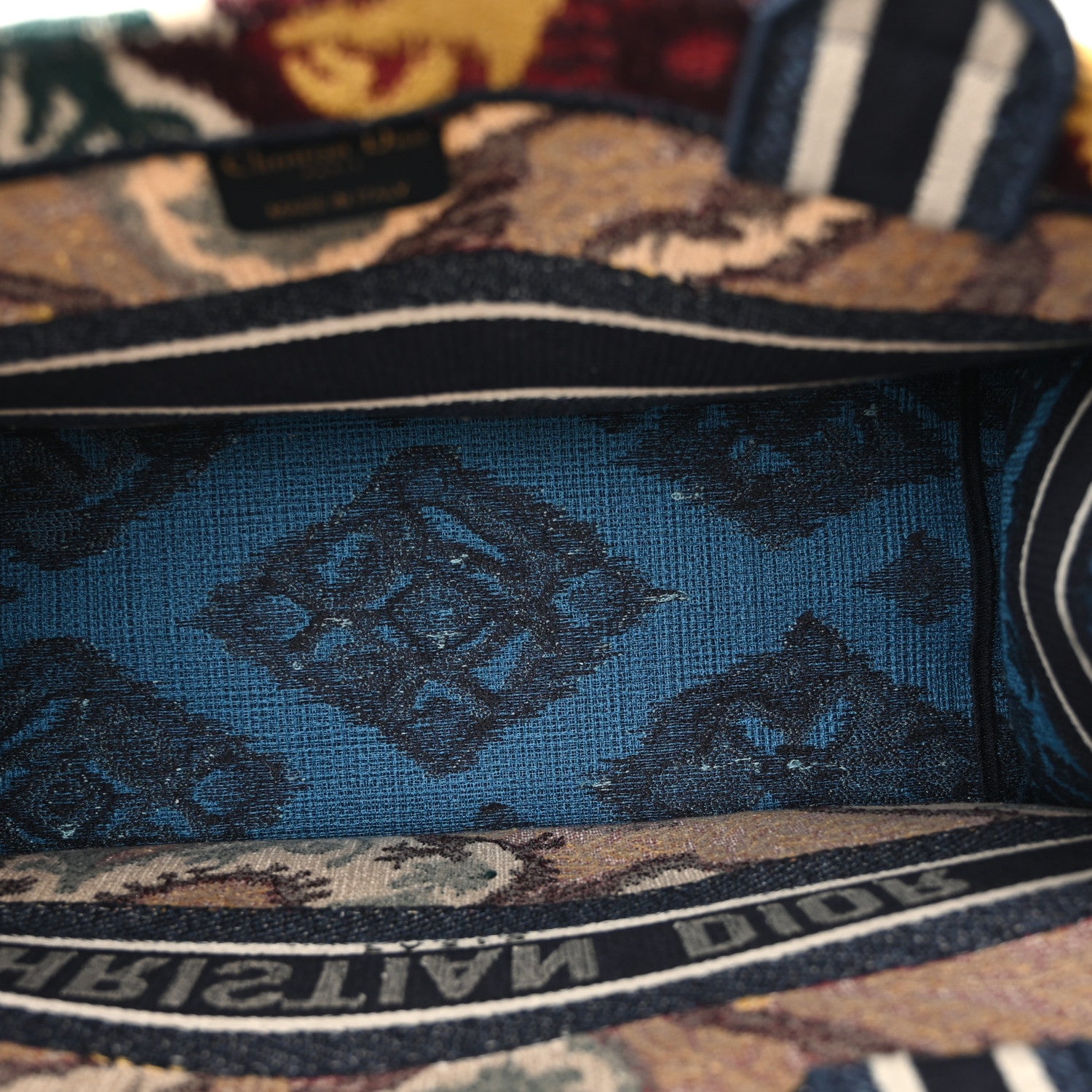 Christian Dior Canvas Embroidered Paisley Medium Book Tote Blue Multicolor 5 of 12