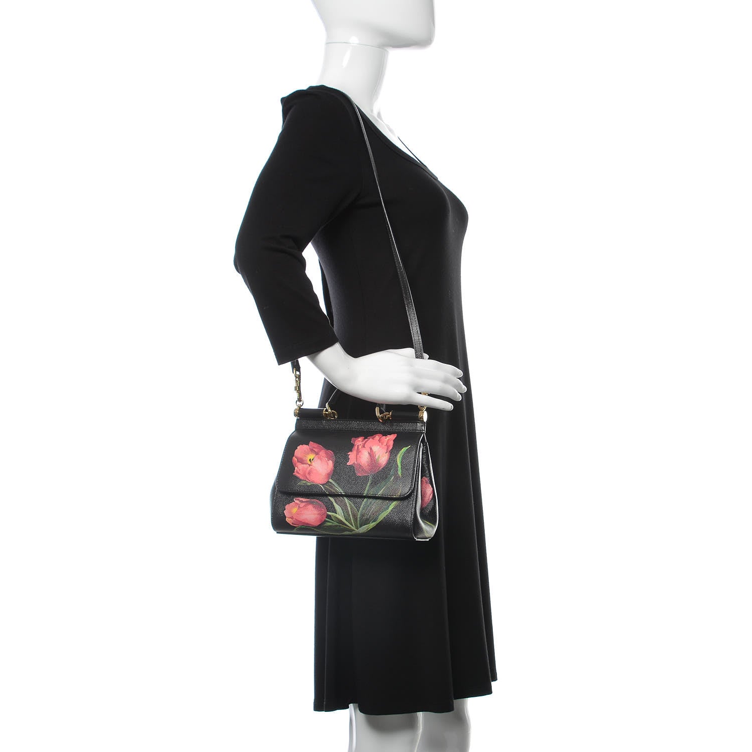 Dolce & Gabbana Dauphine Tulip Print Small Miss Sicily Satchel Black 2 of 7