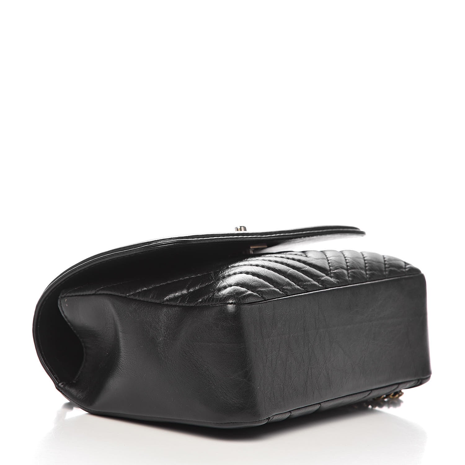 Chanel Calfskin Chevron Quilted Top Handle Flap Black 4 of 13