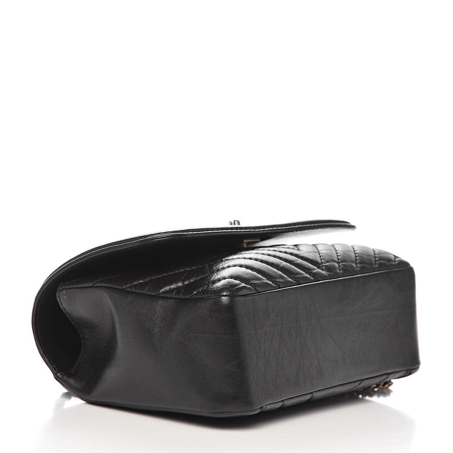 Calfskin Chevron Quilted Top Handle Flap Black