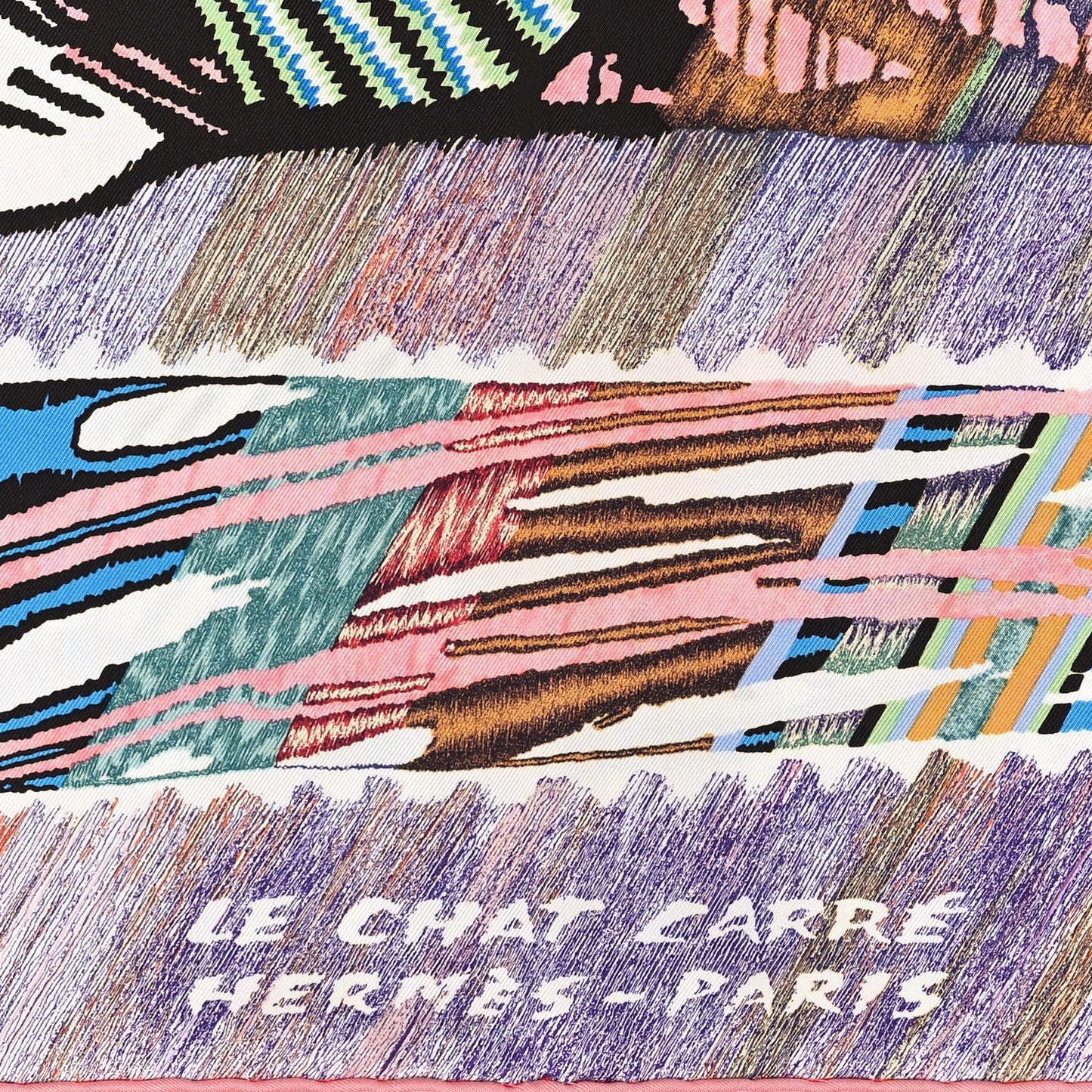 Silk Le Chat Carre Scarf 90 Rose Mauve Multicolor