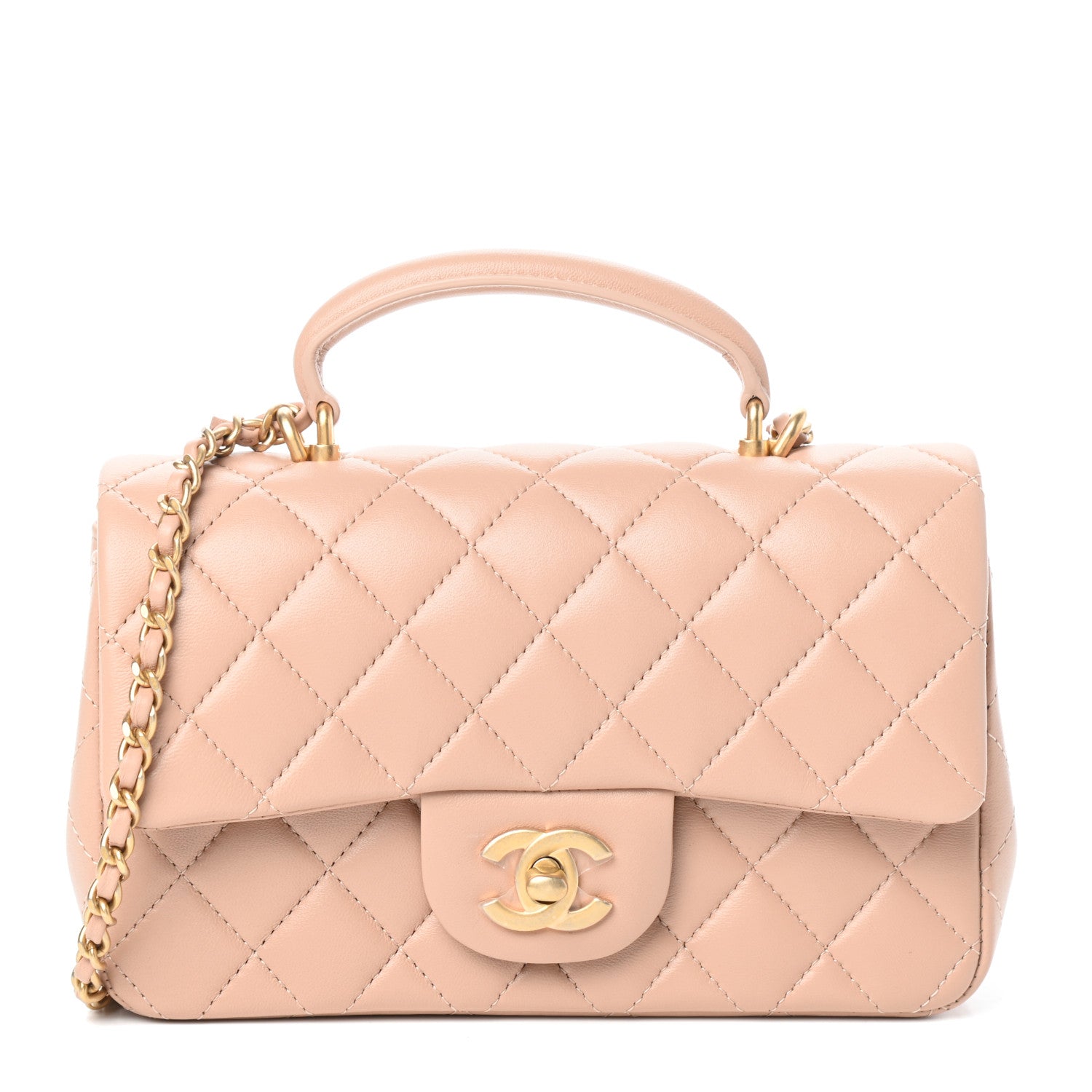 Chanel Lambskin Quilted Mini Top Handle Rectangular Flap Beige 1 of 11