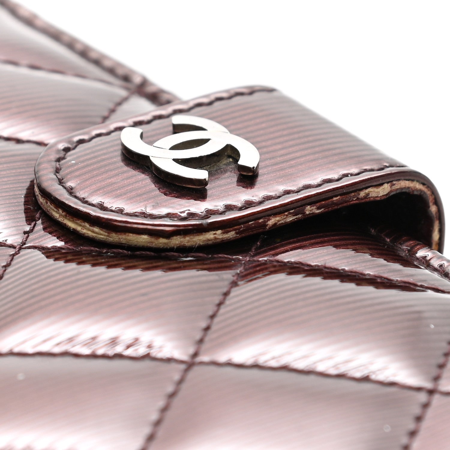 Chanel Patent Quilted Zip Pocket Wallet Burgundy 9 of 13