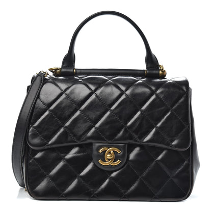 Chanel Glazed Calfskin Quilted Medium Gold Bar Top Handle Flap Black 1 of 12