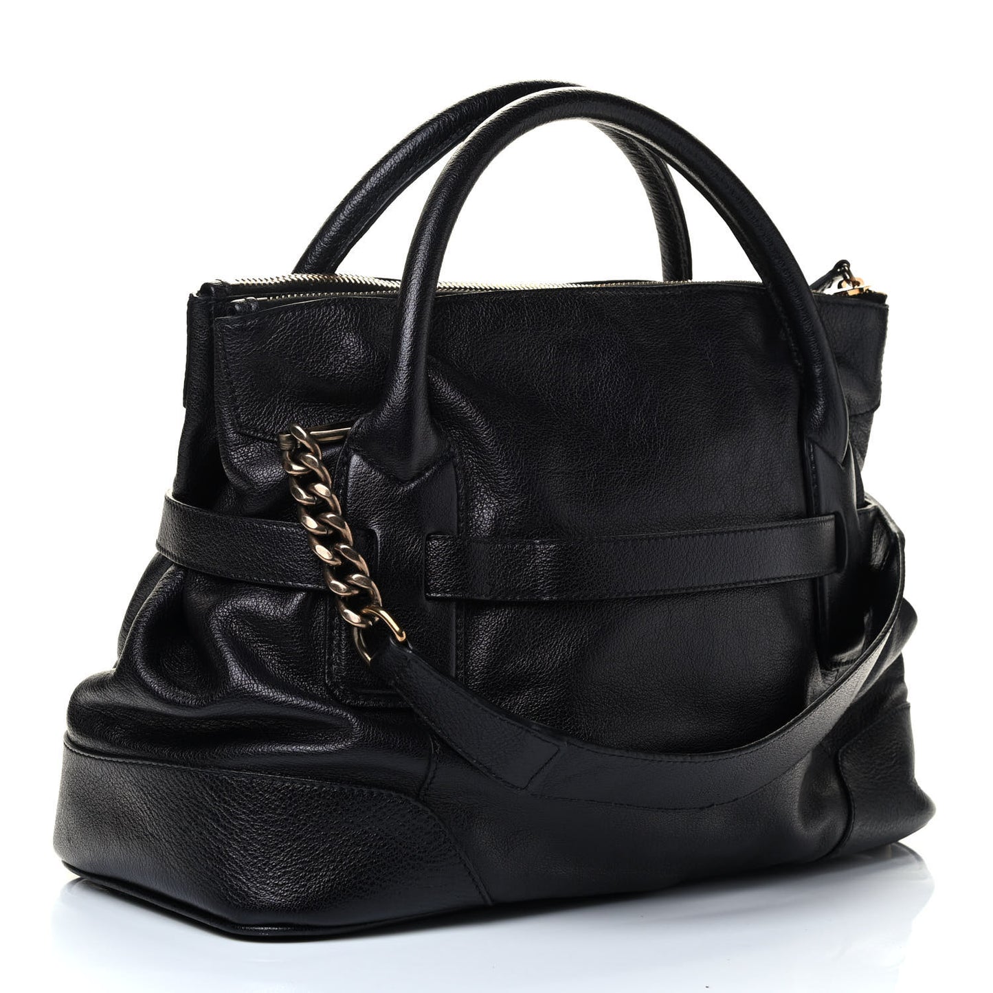 Grainy Calfskin Medium Larsen Bowling Bag Black