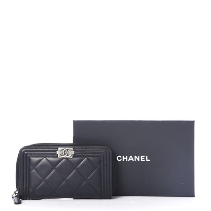 Chanel Lambskin Quilted Small Boy Zip Around Wallet Black 9 of 9