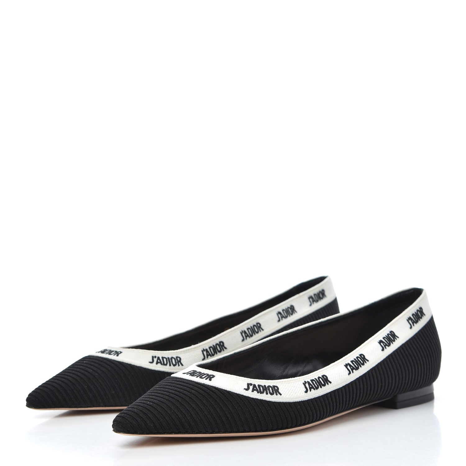 Christian Dior Fabric Ribbon Embroidered J'Adior Ballet Flats 38 Black 3 of 10