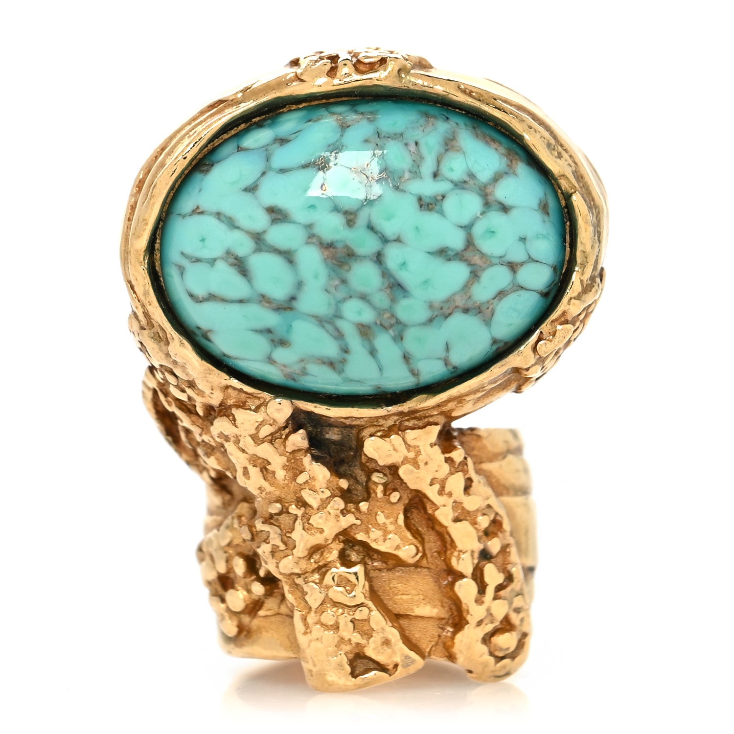 Saint Laurent Glass Cabochon Arty Ovale Ring 5 Gold Turquoise 1 of 5