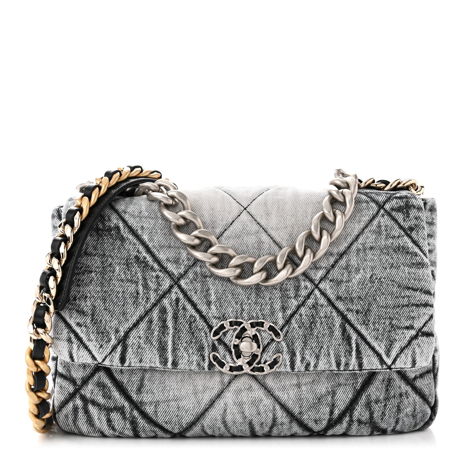 Chanel Washed Denim Quilted Medium Chanel 19 Flap Black White 1 of 11