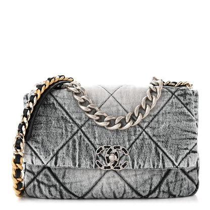Chanel Washed Denim Quilted Medium Chanel 19 Flap Black White 1 of 11